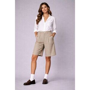 Tofy Vintage Plaid Bermuda Shorts Size 8 High Waist Houndstooth Wool Blend